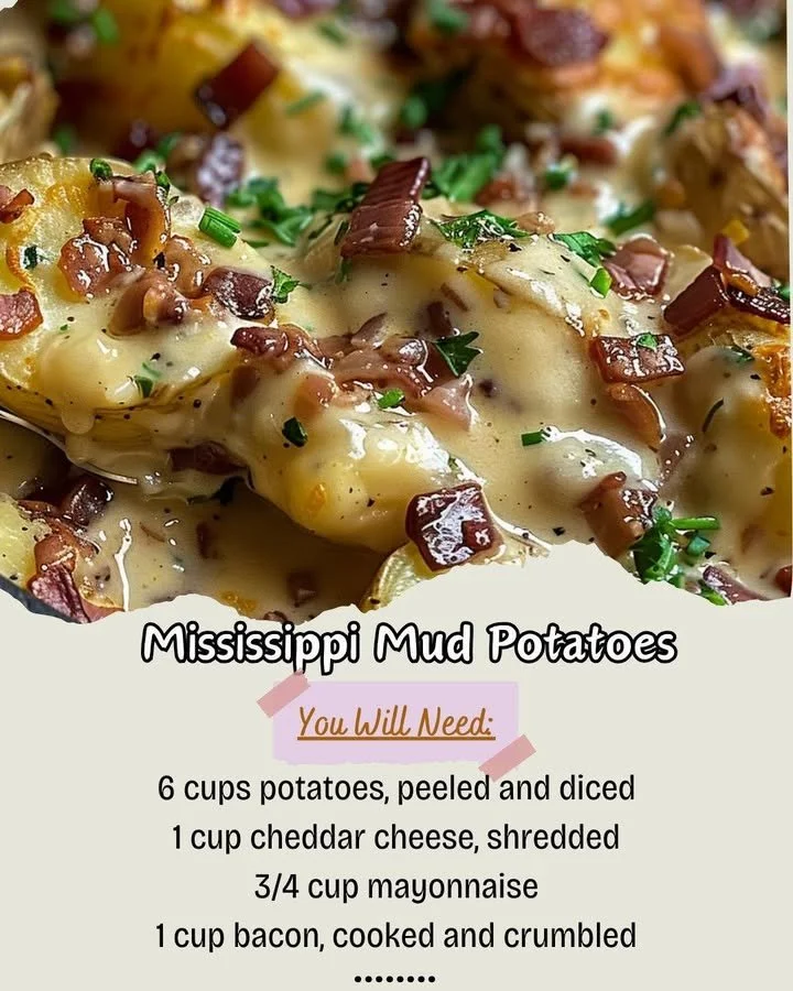 Delicious serving of Mississippi Mud Potatoes with rich flavors and toppings