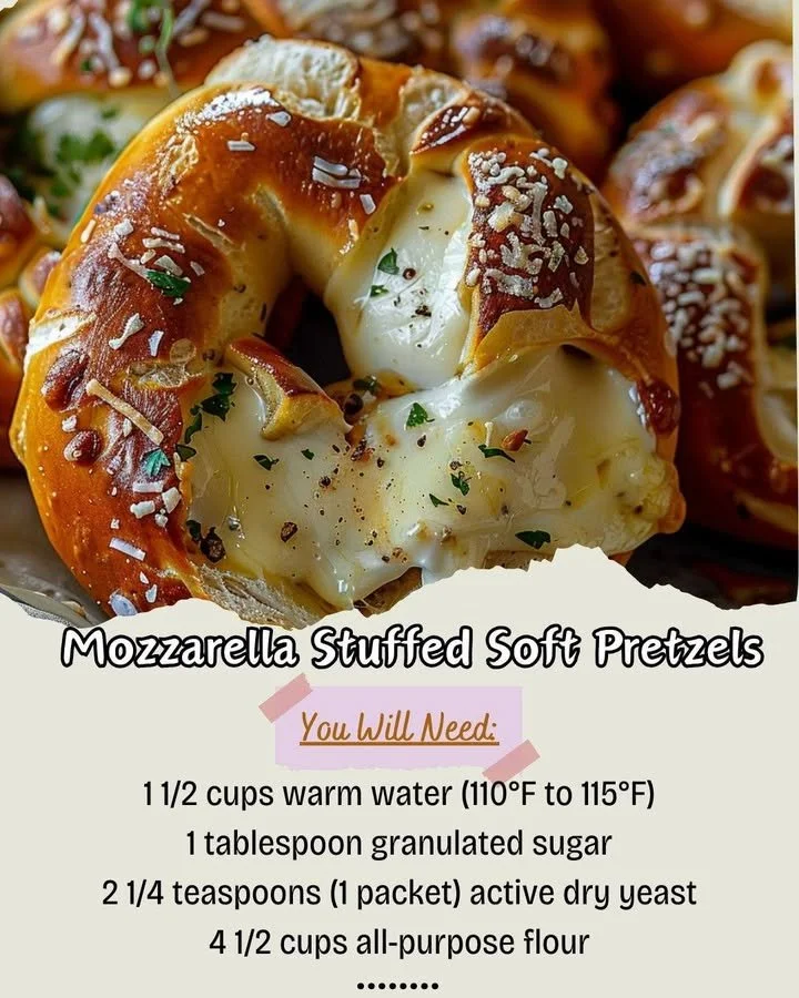 Delicious mozzarella stuffed soft pretzels fresh out of the oven