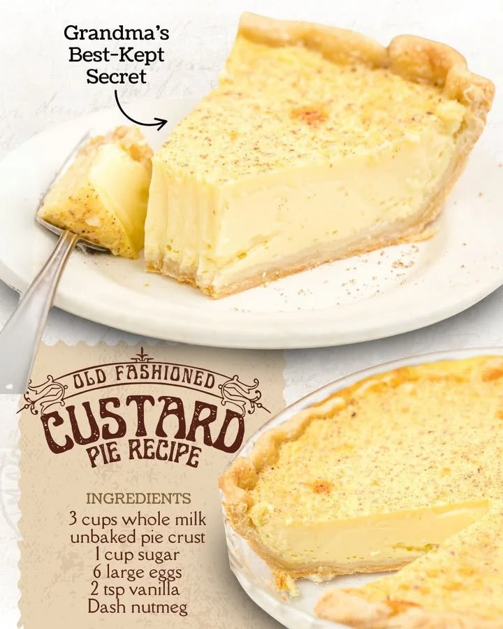 Delicious old-fashioned custard pie with creamy filling and flaky crust
