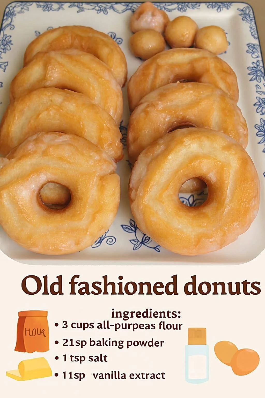 Freshly made Old Fashioned Donuts on a display tray