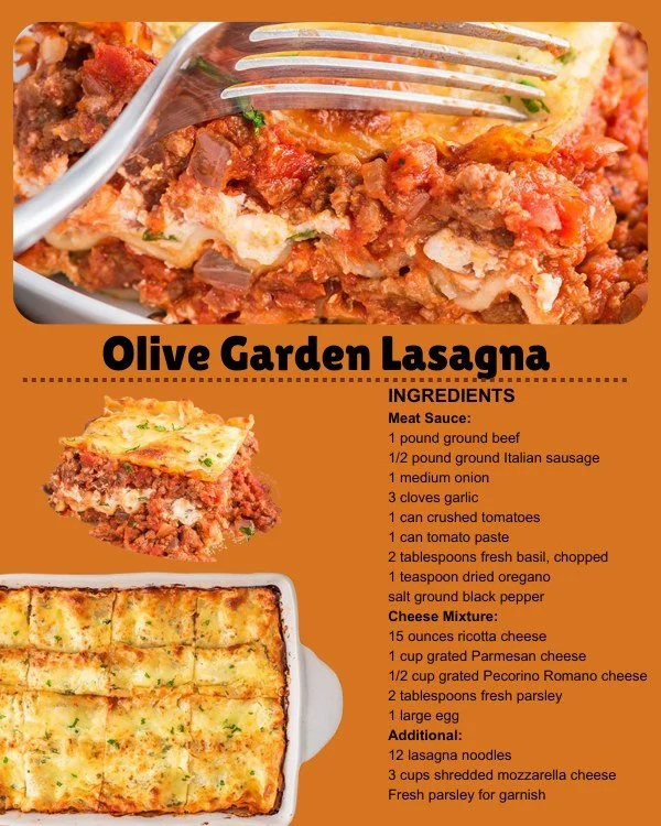 Delicious Olive Garden lasagna with layers of cheese and meat sauce