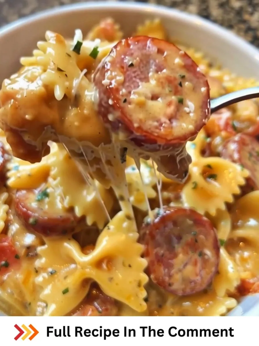One-Pot Smoked Sausage Pasta served in a bowl with herbs and spices