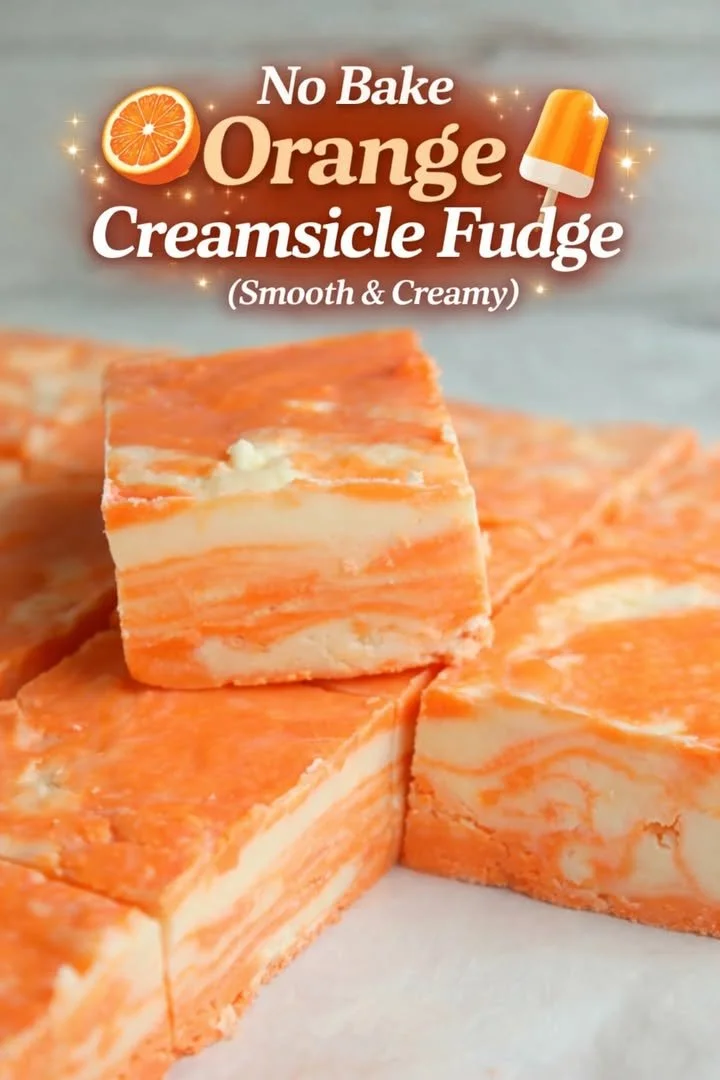 Delicious Orange Creamsicle Fudge on a white plate