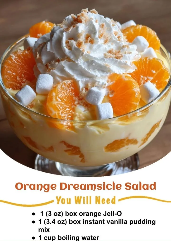 Orange Dreamsicle Salad with vibrant orange slices and creamy dressing