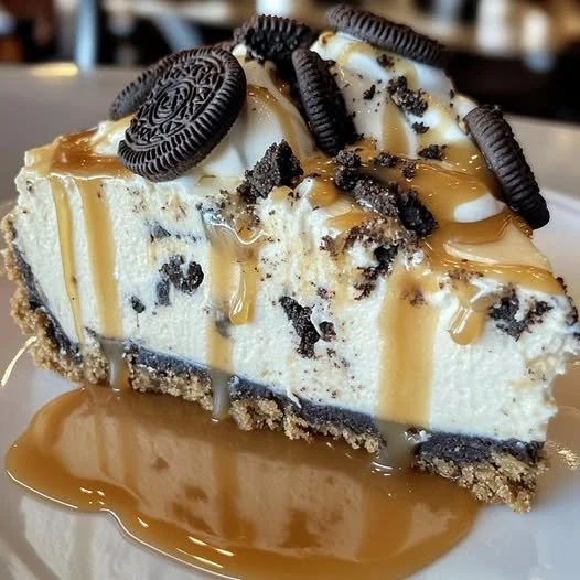 Delicious Oreo cookies and cream cheesecake topped with crushed Oreos