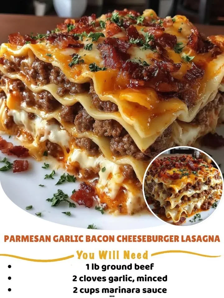 Parmesan Garlic Bacon Cheeseburger Lasagna, a delicious layered dish.