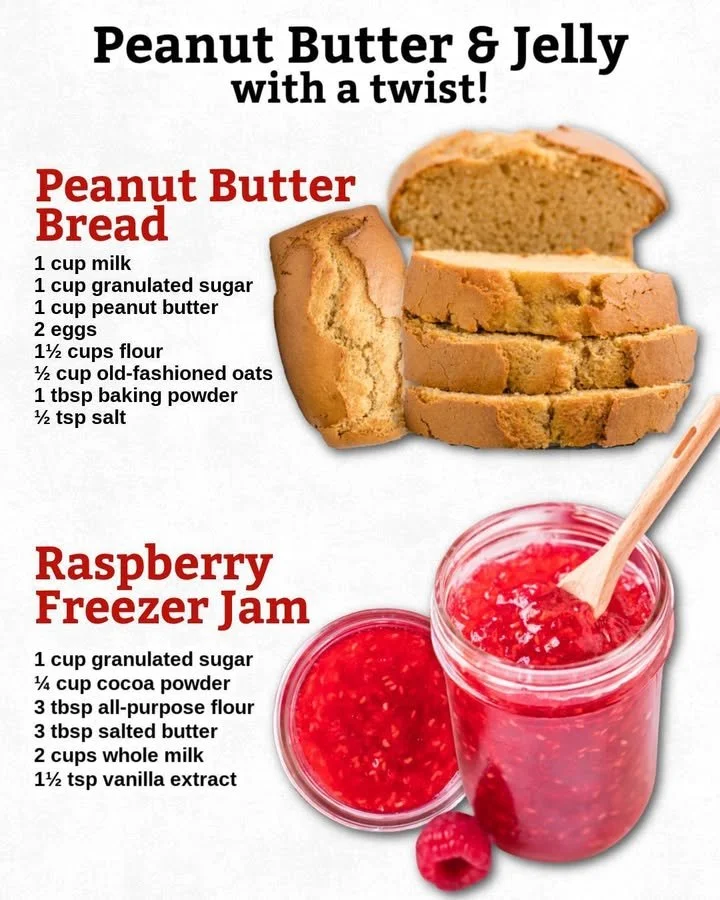 Slice of peanut butter bread served with raspberry freezer jam