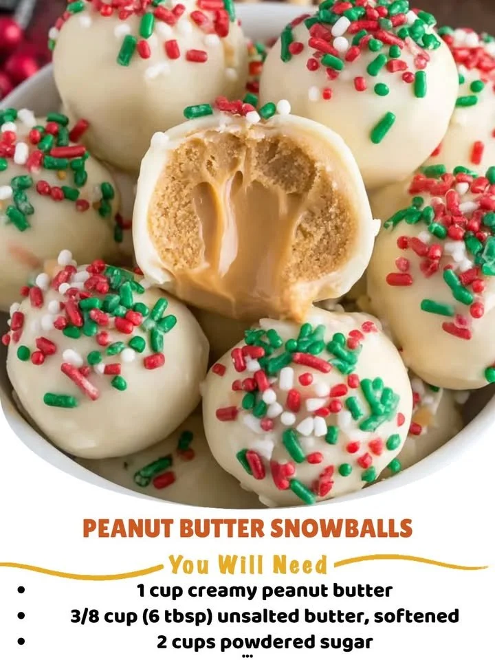 Delicious Peanut Butter Snowballs dessert on a white plate