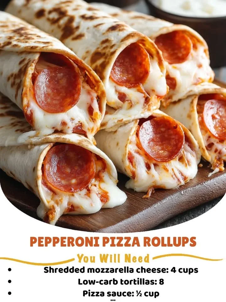 Pepperoni pizza rollups stuffed with cheese and pepperoni on a wooden board