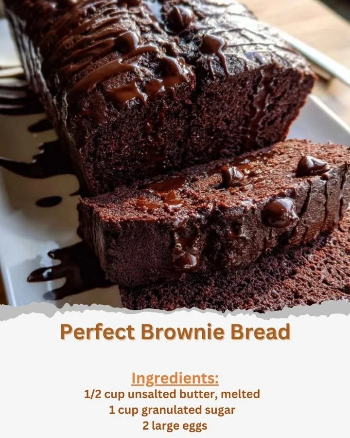Delicious slice of perfect brownie bread topped with chocolate drizzle.