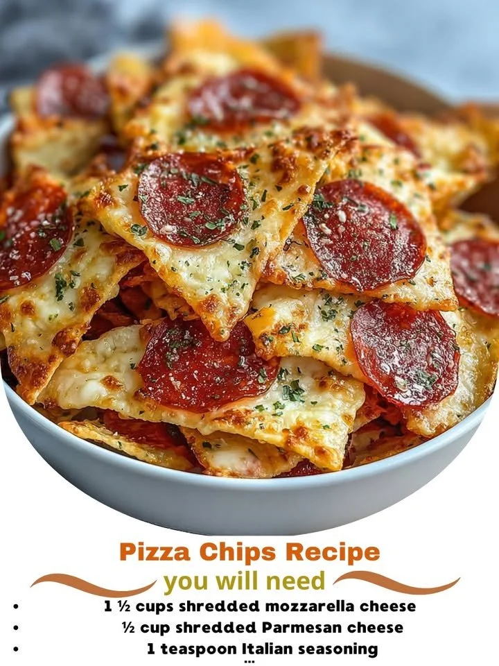 Delicious Pizza Chips snack in a bowl with herbs and cheese.