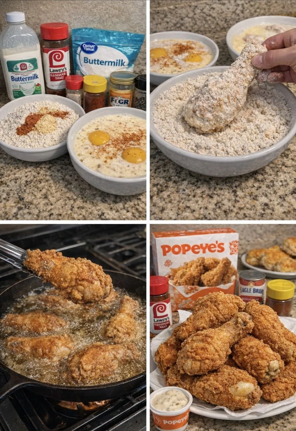 Delicious homemade Popeyes CopyCat Fried Chicken served on a plate with sides.