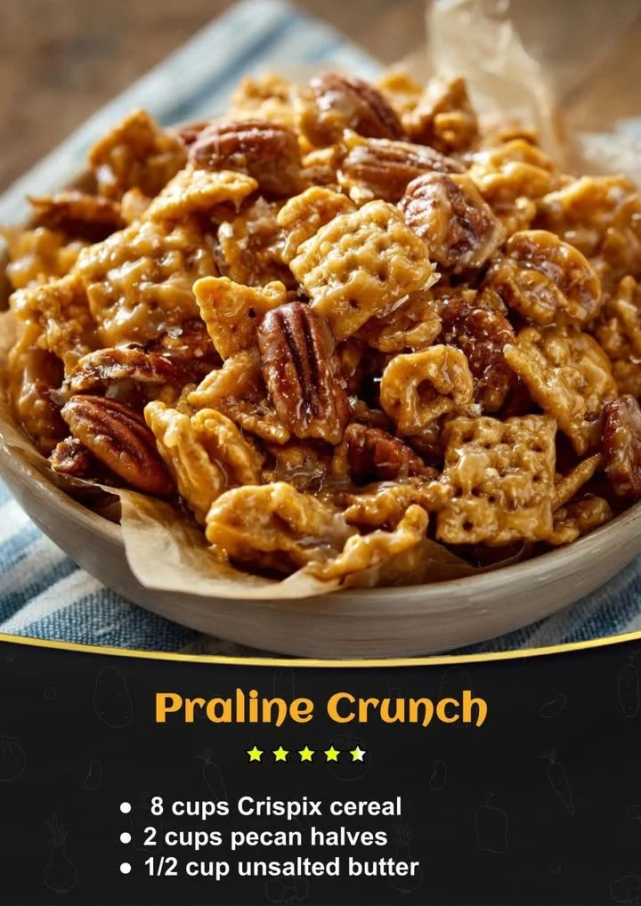 Delicious Praline Crunch dessert topped with crunchy caramel and nuts