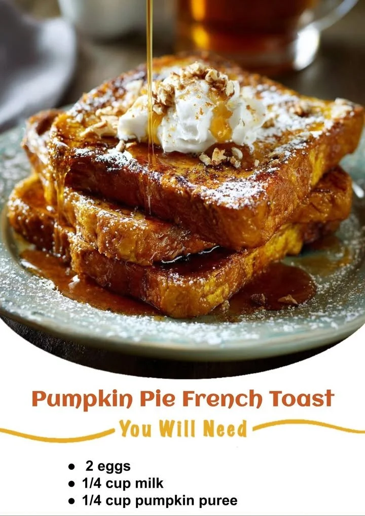Delicious Pumpkin Pie French Toast topped with whipped cream and spices