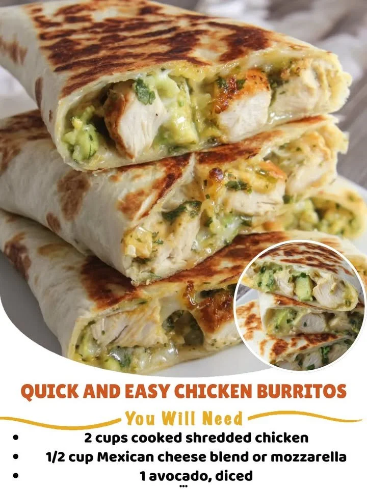 Delicious quick and easy chicken burritos with fresh ingredients