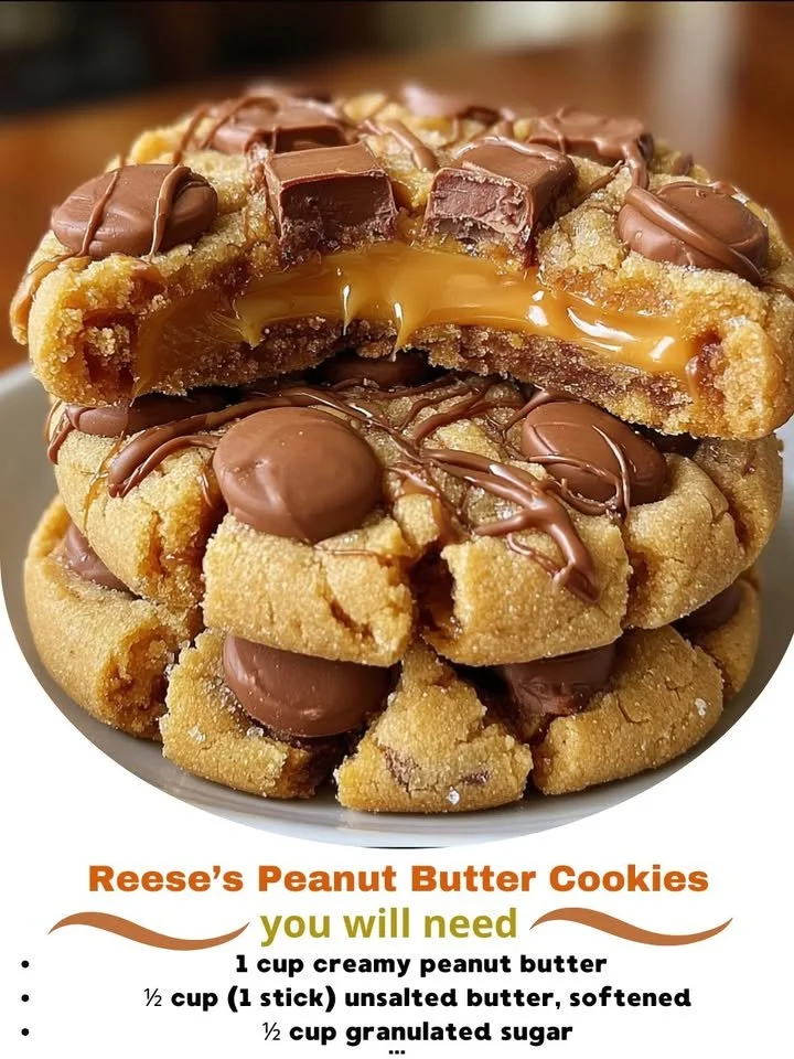 Delicious homemade Reese's peanut butter cookies stacked on a plate