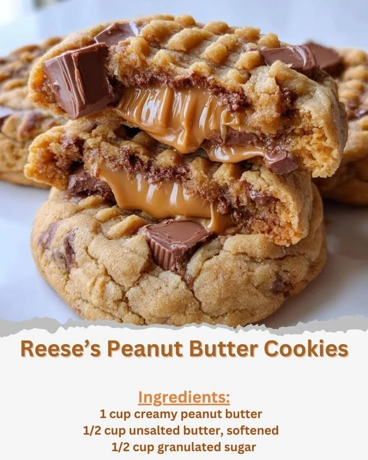 Delicious Reese's Peanut Butter Cookies stacked on a plate