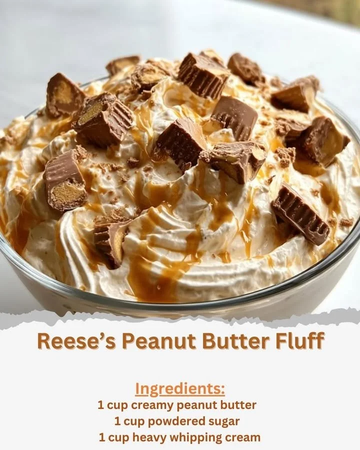 Delicious Reese's Peanut Butter Fluff dessert served in a bowl.