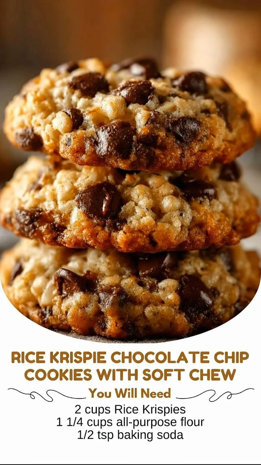Soft and chewy Rice Krispie chocolate chip cookies on a plate