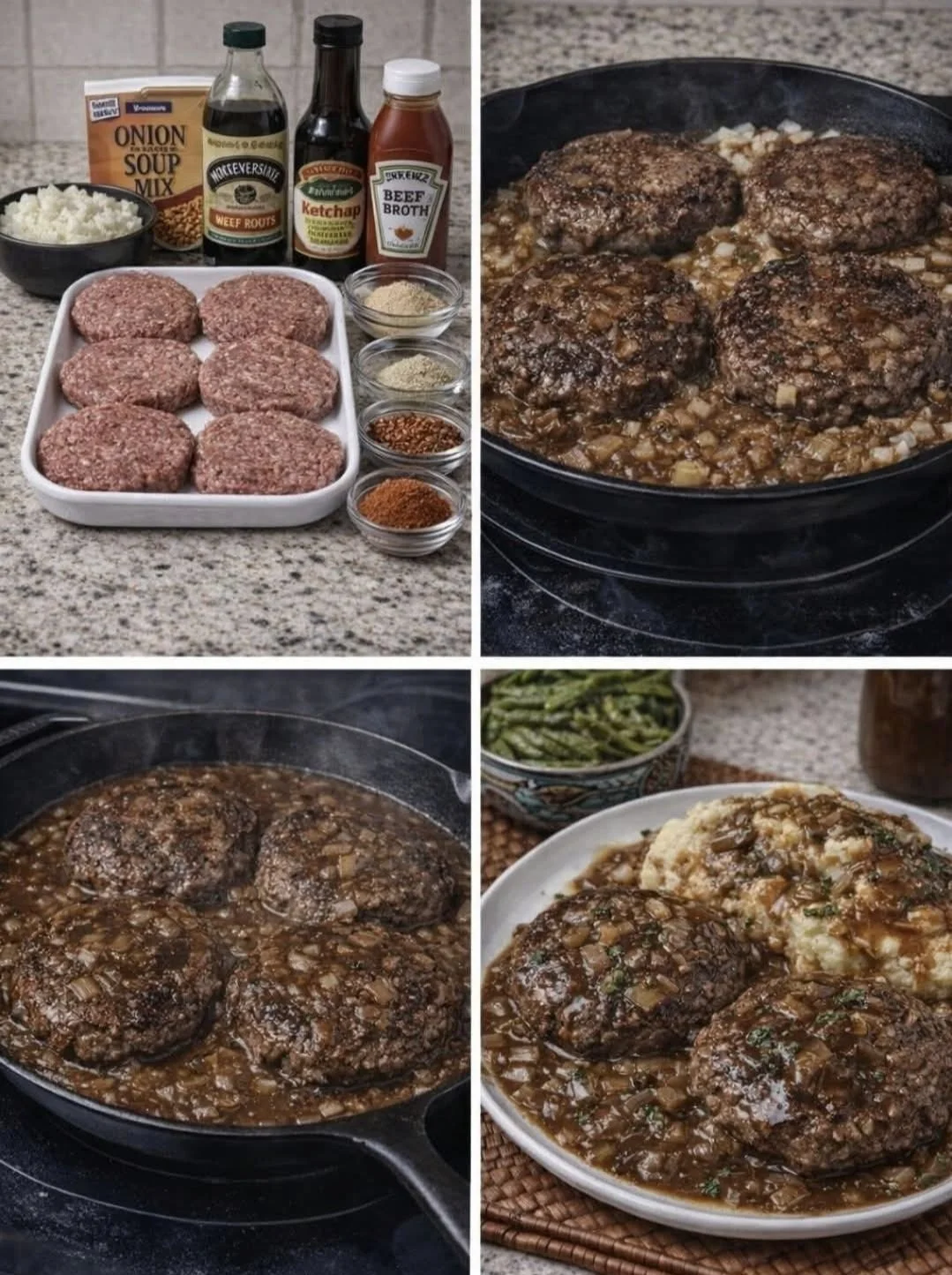 Delicious Salisbury steak served with savory onion gravy