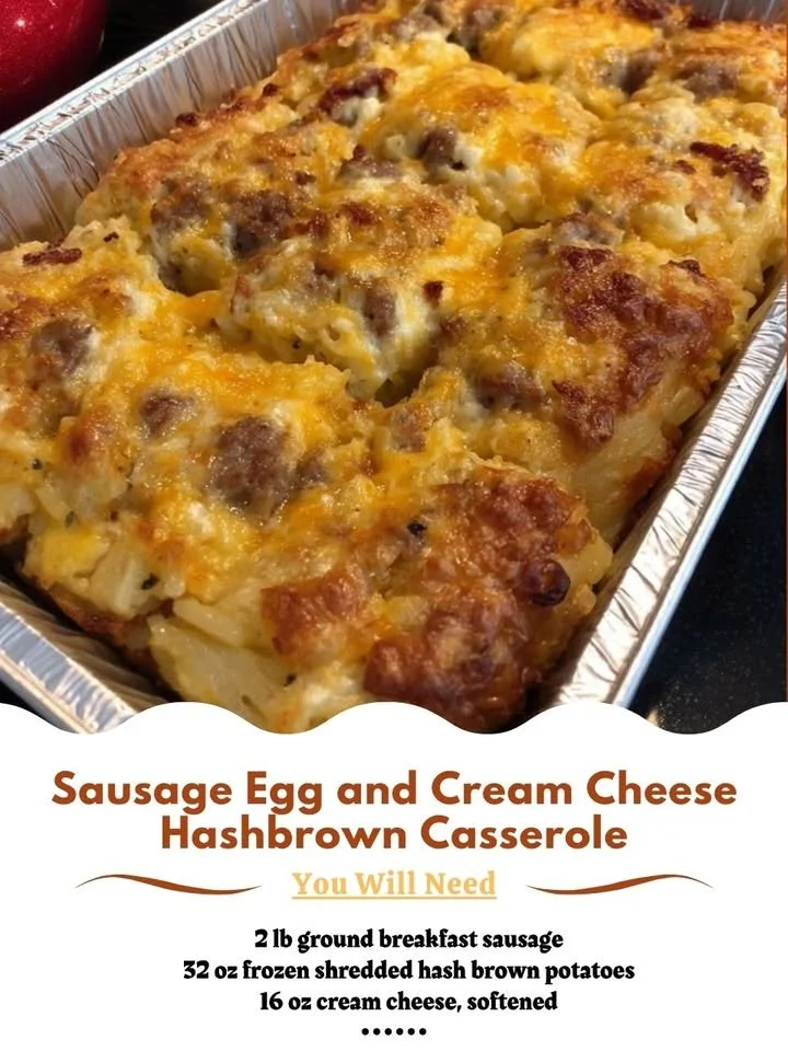 Sausage Egg and Cream Cheese Hashbrown Casserole fresh out of the oven
