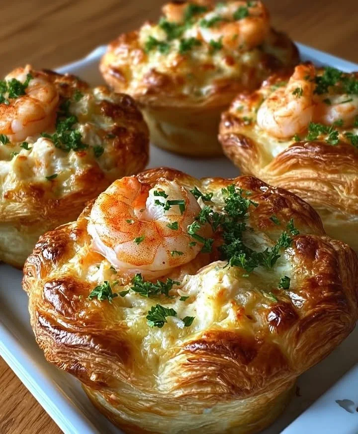 Shrimp & Crab Croissant Bomb Cups served on a platter
