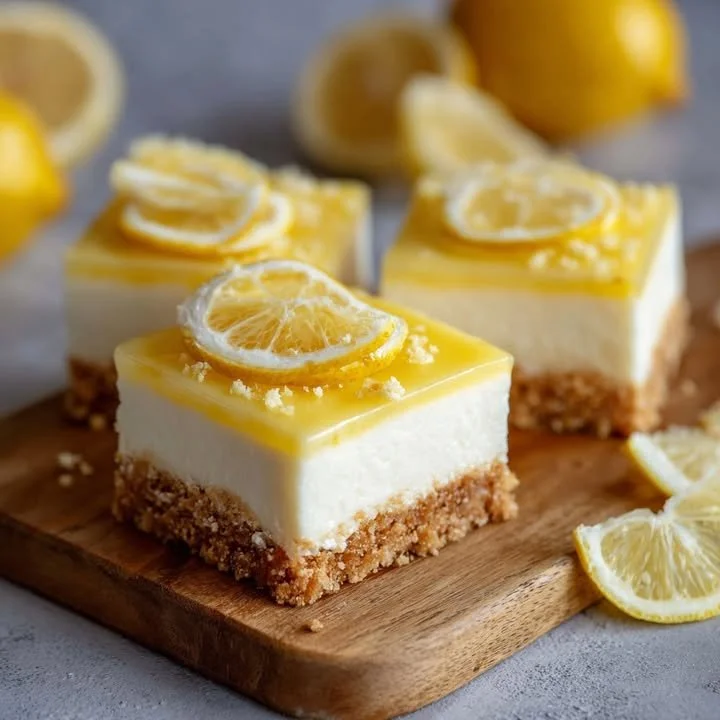 Silken lemon cream refrigerator slice with biscuit base on a plate