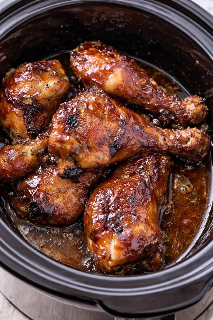 Slow cooker bacon glazed chicken with a sweet sticky glaze
