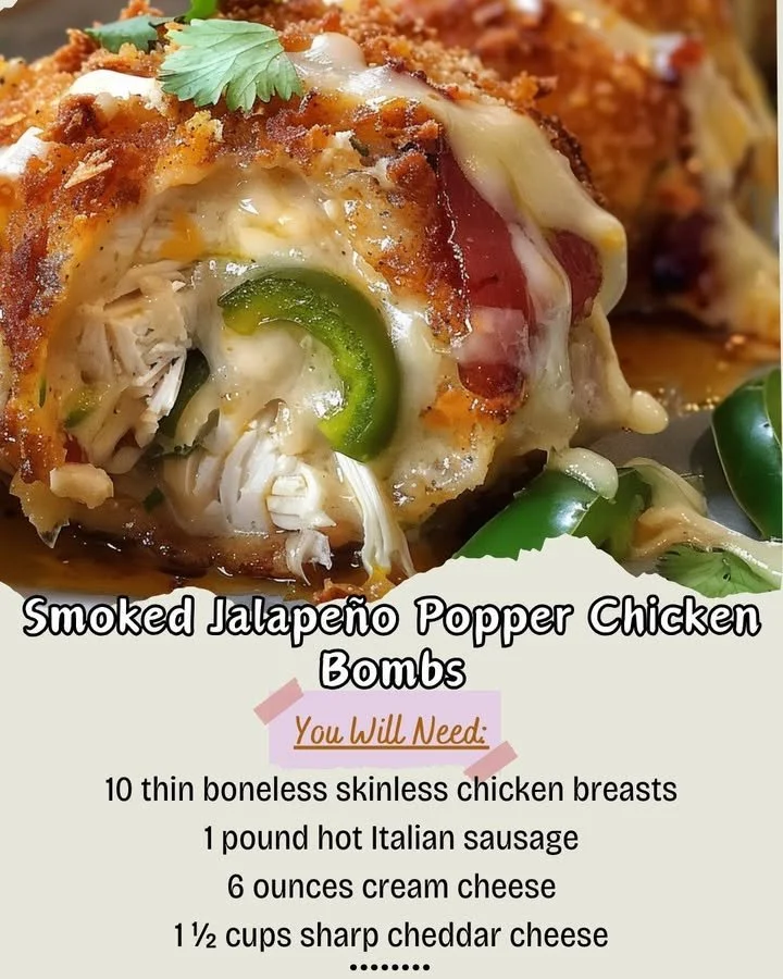Smoked jalapeño popper chicken bombs ready to serve on a platter.