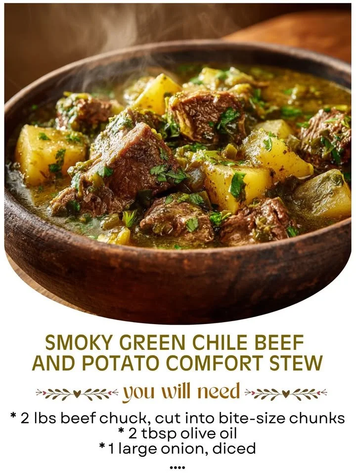 Smoky Green Chile Beef and Potato Comfort Stew in a bowl