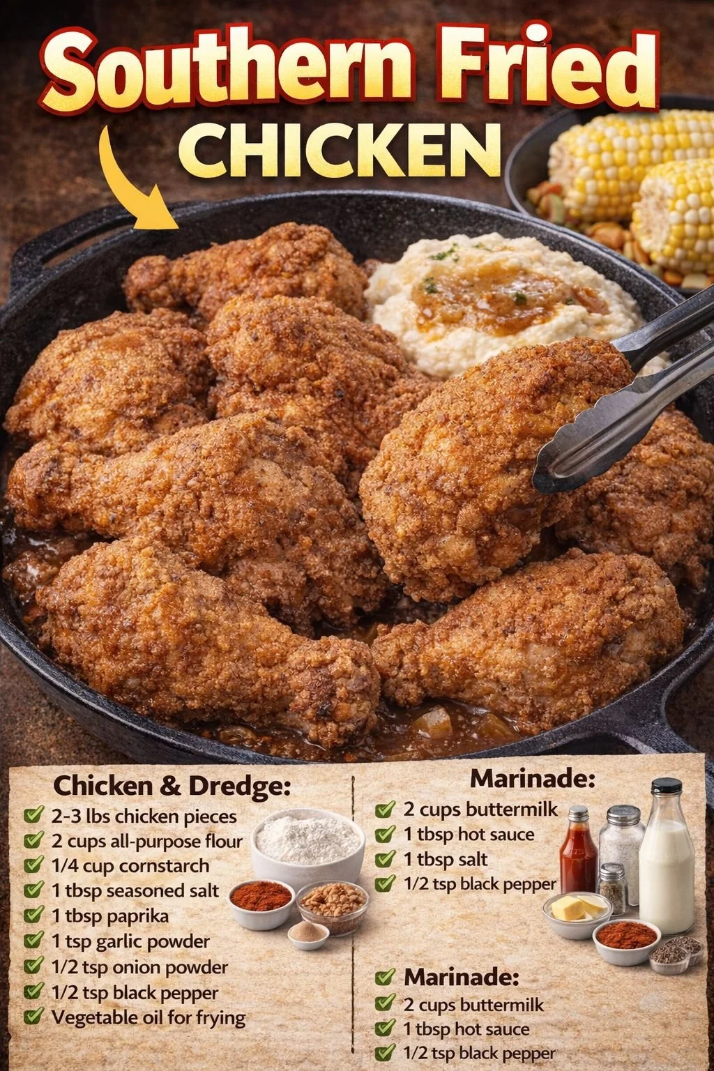 Delicious Southern fried chicken served with sides