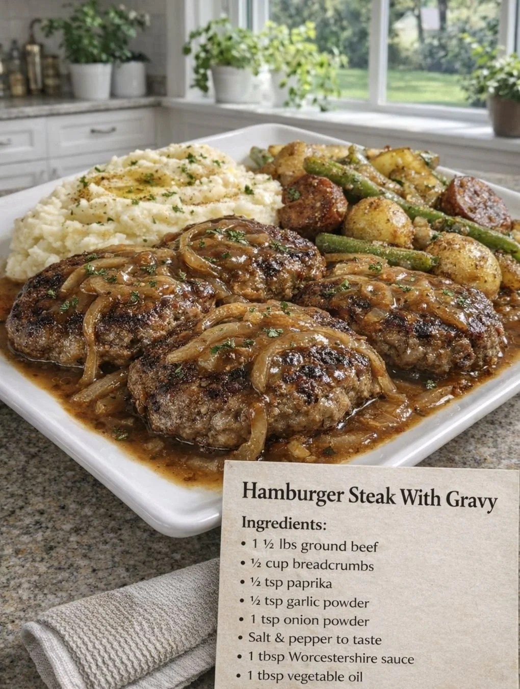 Southern Style Hamburger Steak with Gravy served on a plate