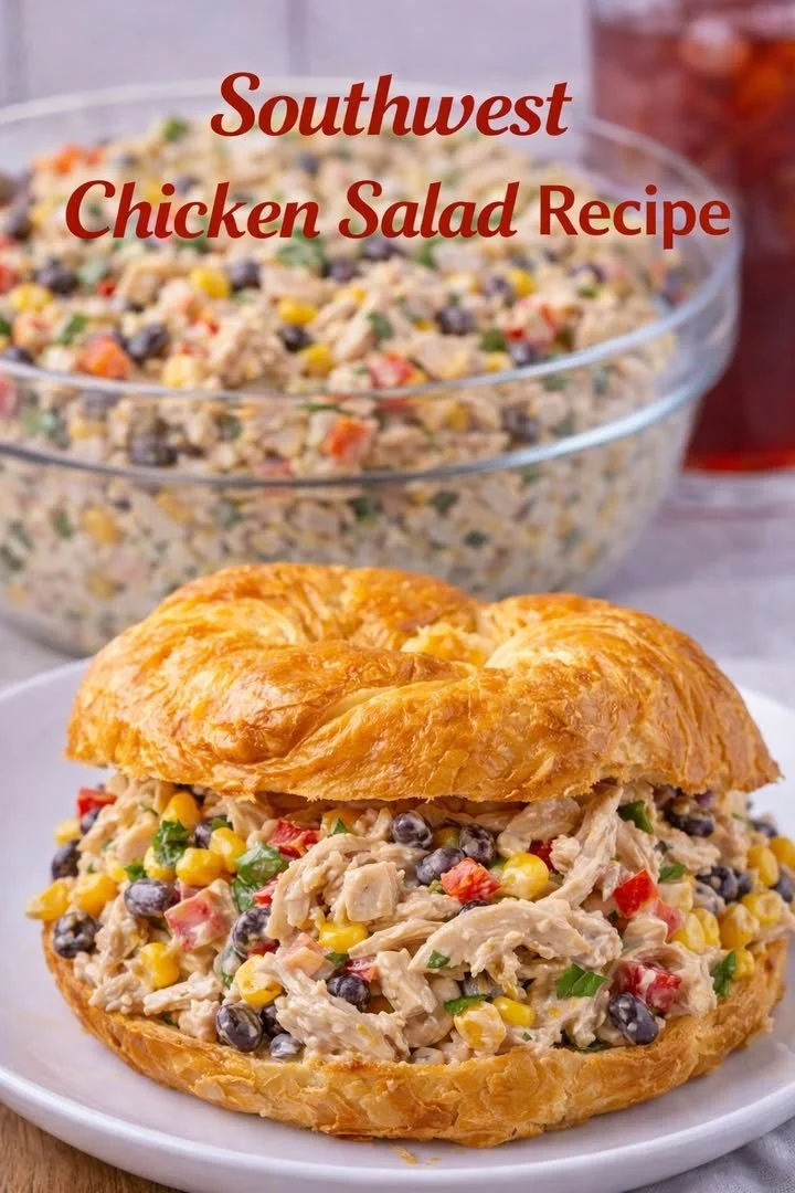 A colorful Southwest Chicken Salad with grilled chicken, black beans, and fresh veggies