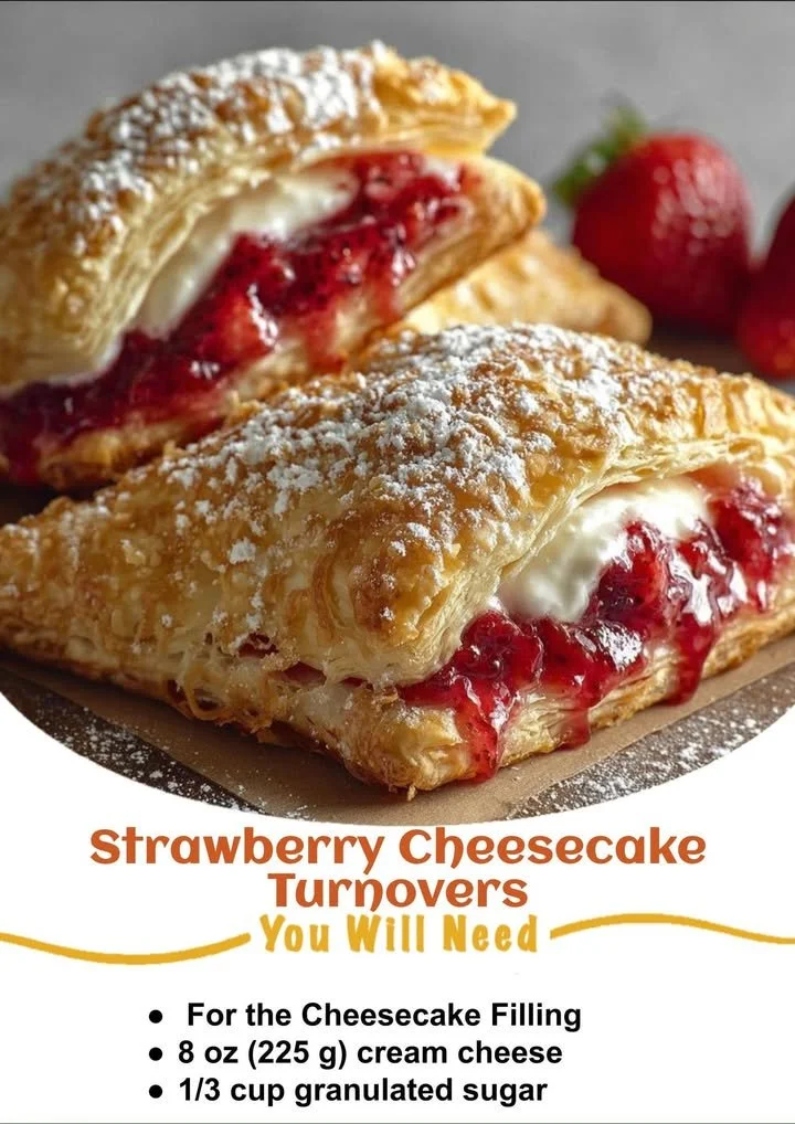 Strawberry cheesecake turnovers on a plate with fresh strawberries