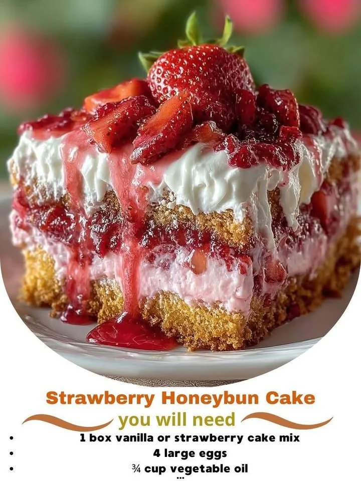 Delicious Strawberry Honeybun Cake with Strawberry Cream Icing