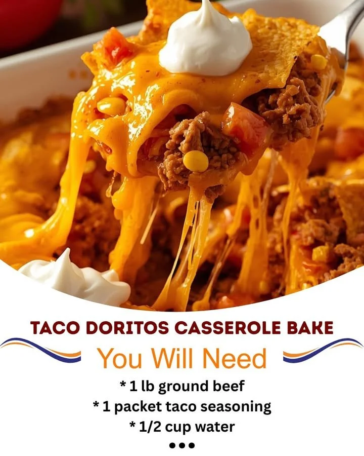 Delicious Taco Doritos Casserole Bake served in a rustic dish