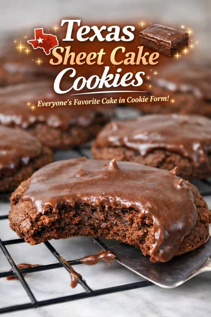 Delicious Texas Sheet Cake Cookies on a plate topped with chocolate frosting.