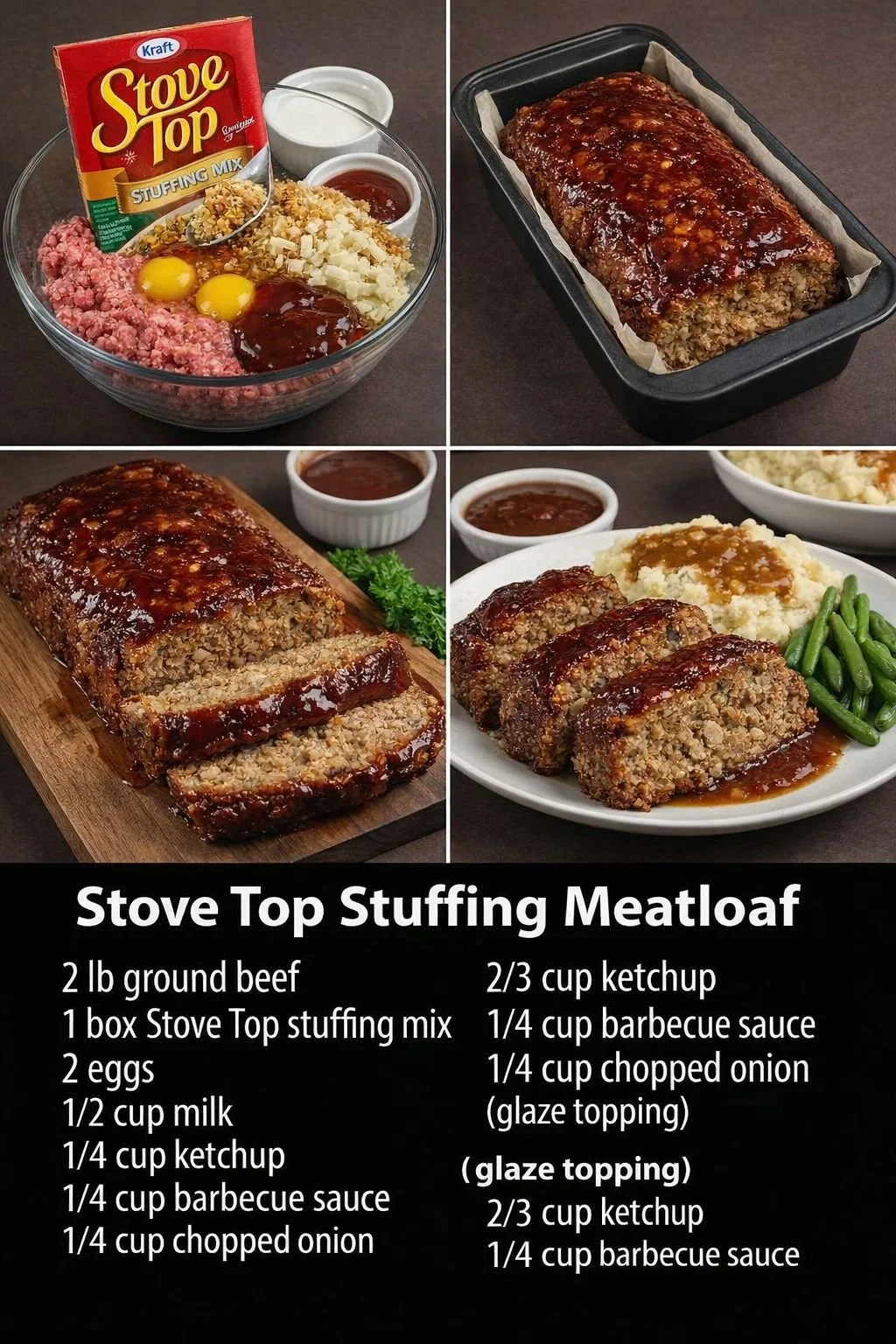 Easy meatloaf recipe with Stove Top stuffing for a quick dinner