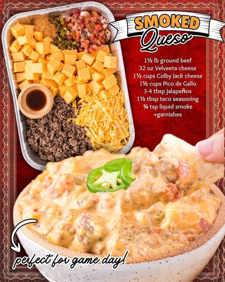 Delicious smoked queso recipe inspired by TikTok, featuring cheese and spices.