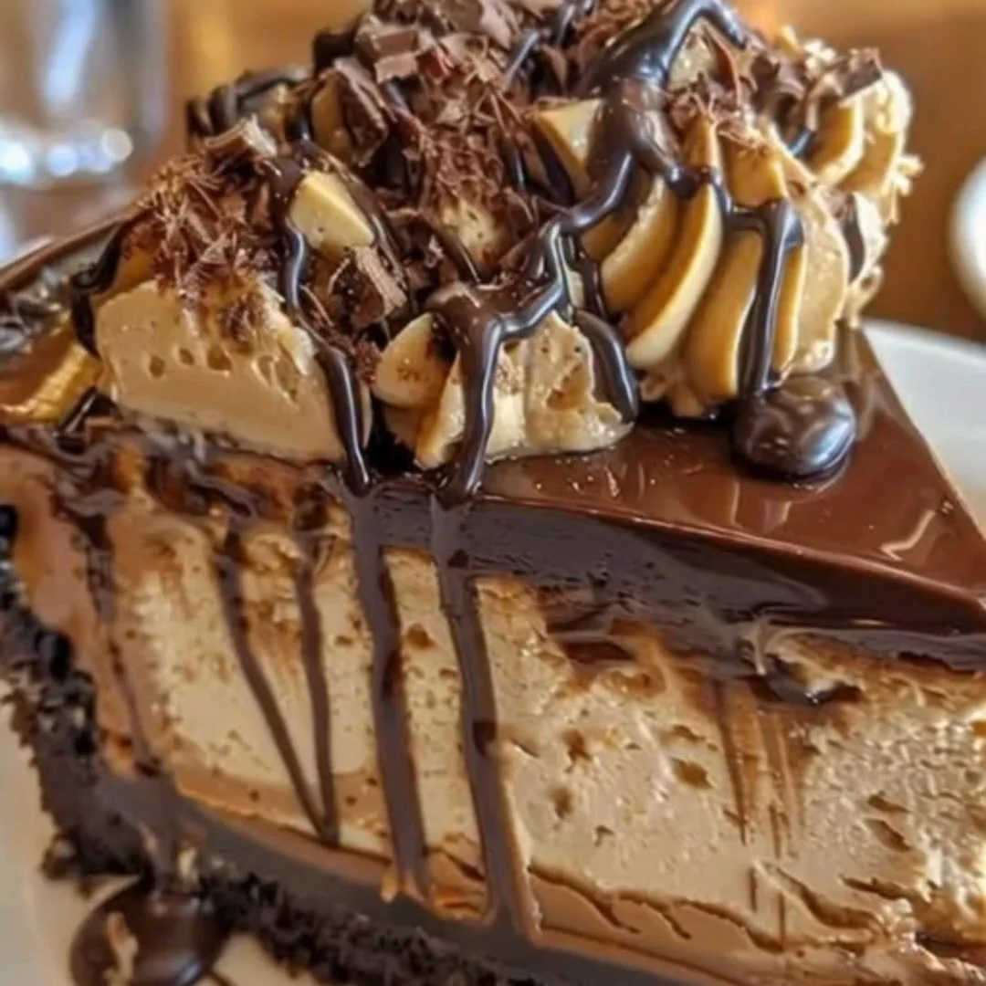 Delicious triple chocolate cheesecake topped with chocolate shavings on a plate.