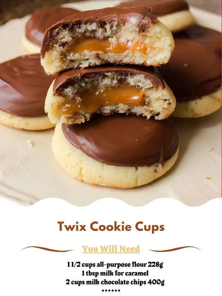 Delicious Twix Cookie Cups topped with caramel and chocolate