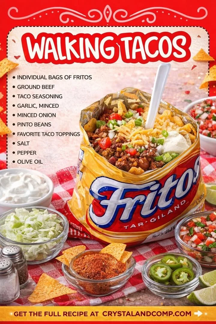 Delicious Walking Tacos served in a bag with toppings