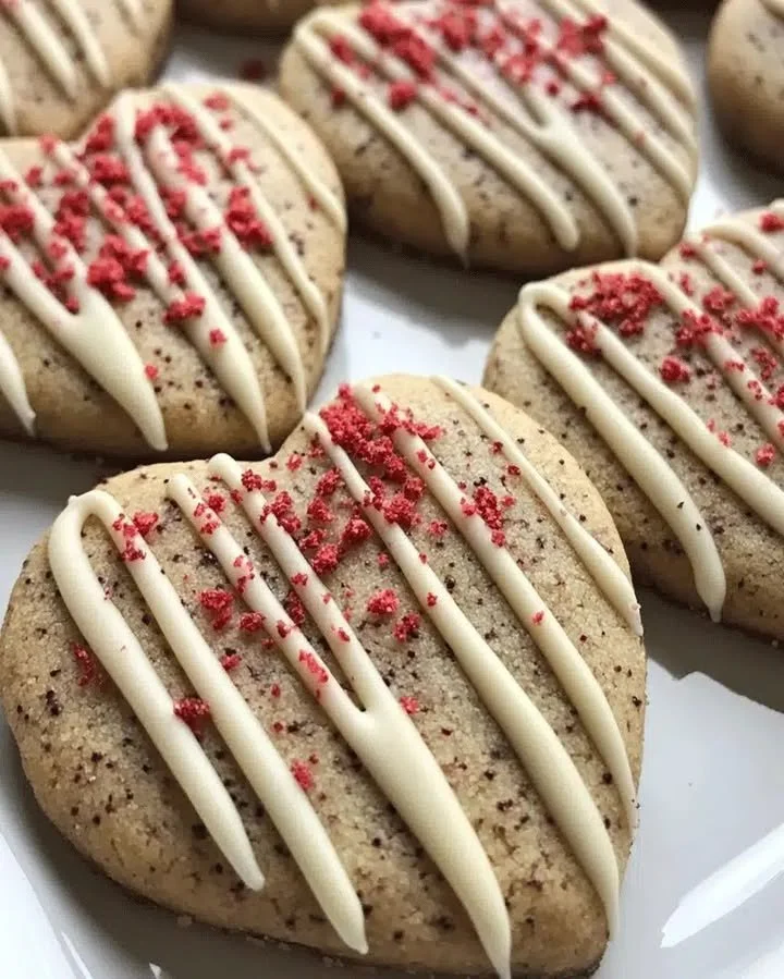 Delicious white chocolate raspberry heart cookies ready to be enjoyed.