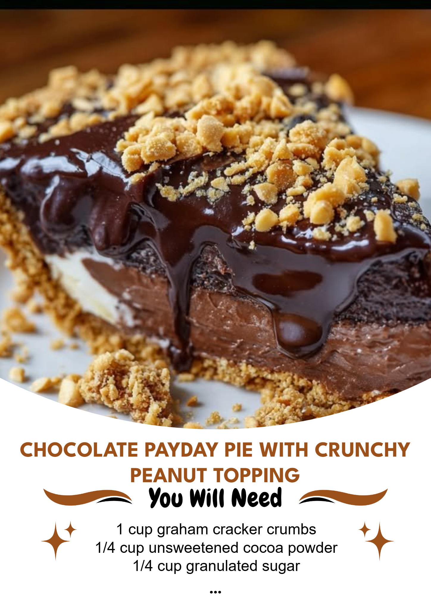 Chocolate Payday Pie with Crunchy Peanut Topping