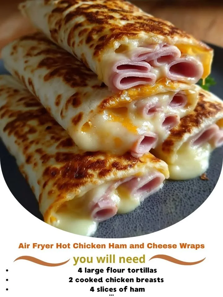 Air Fryer hot chicken ham and cheese wraps served on a plate