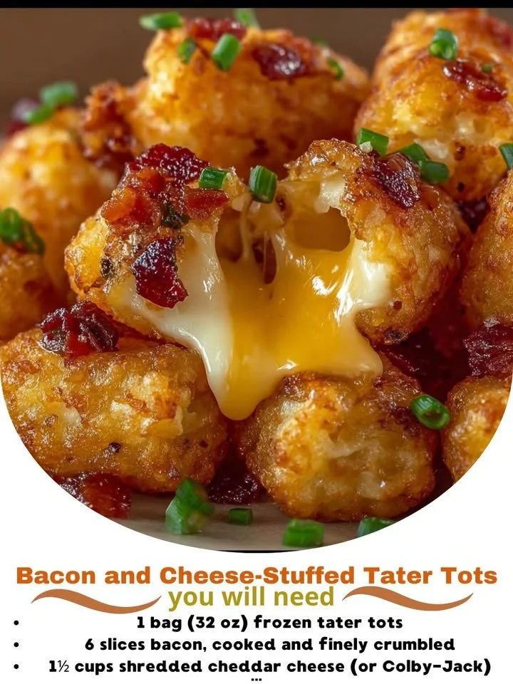 Bacon and cheese-stuffed tater tots served with dipping sauce