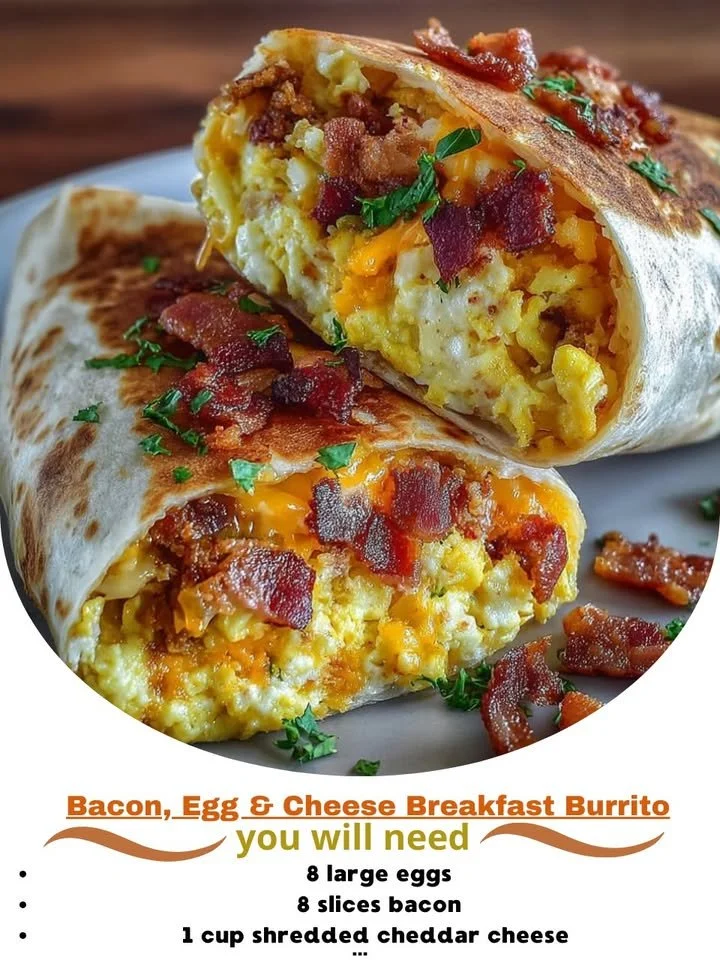 Delicious Bacon, Egg & Cheese Breakfast Burrito on a plate