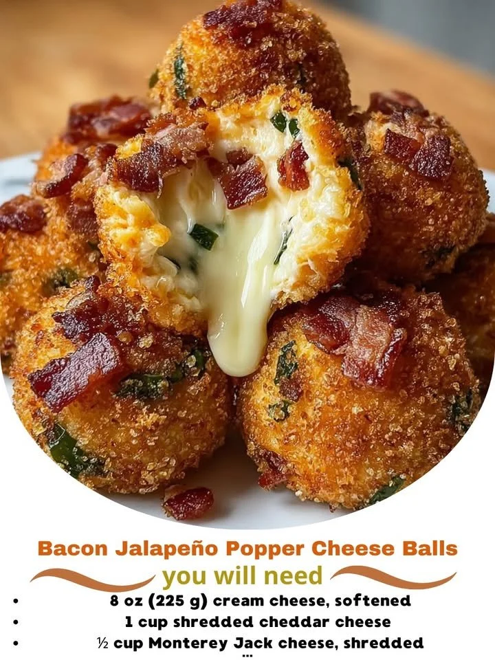 Bacon jalapeño popper cheese balls served on a platter