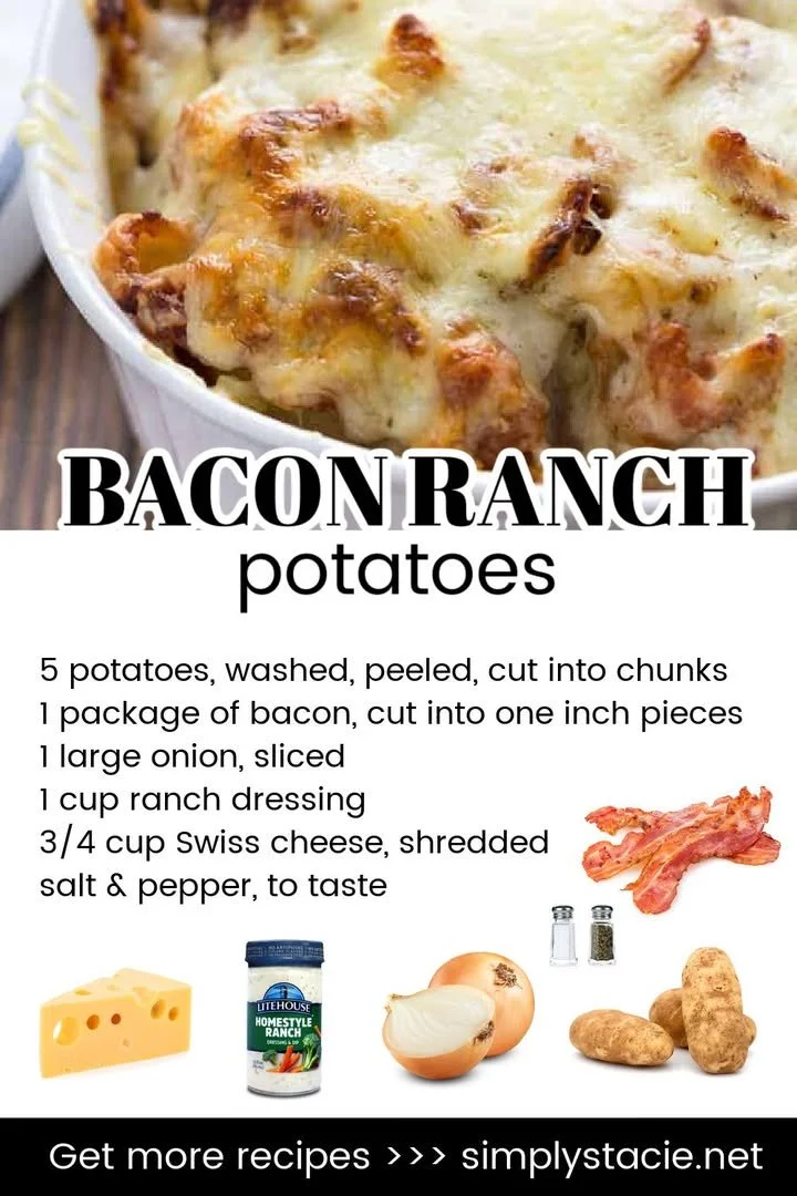 Delicious Bacon Ranch Potatoes topped with crispy bacon and ranch seasoning