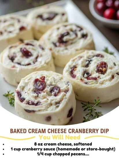 Delicious Baked Cream Cheese Cranberry Dip served with crackers and fruit